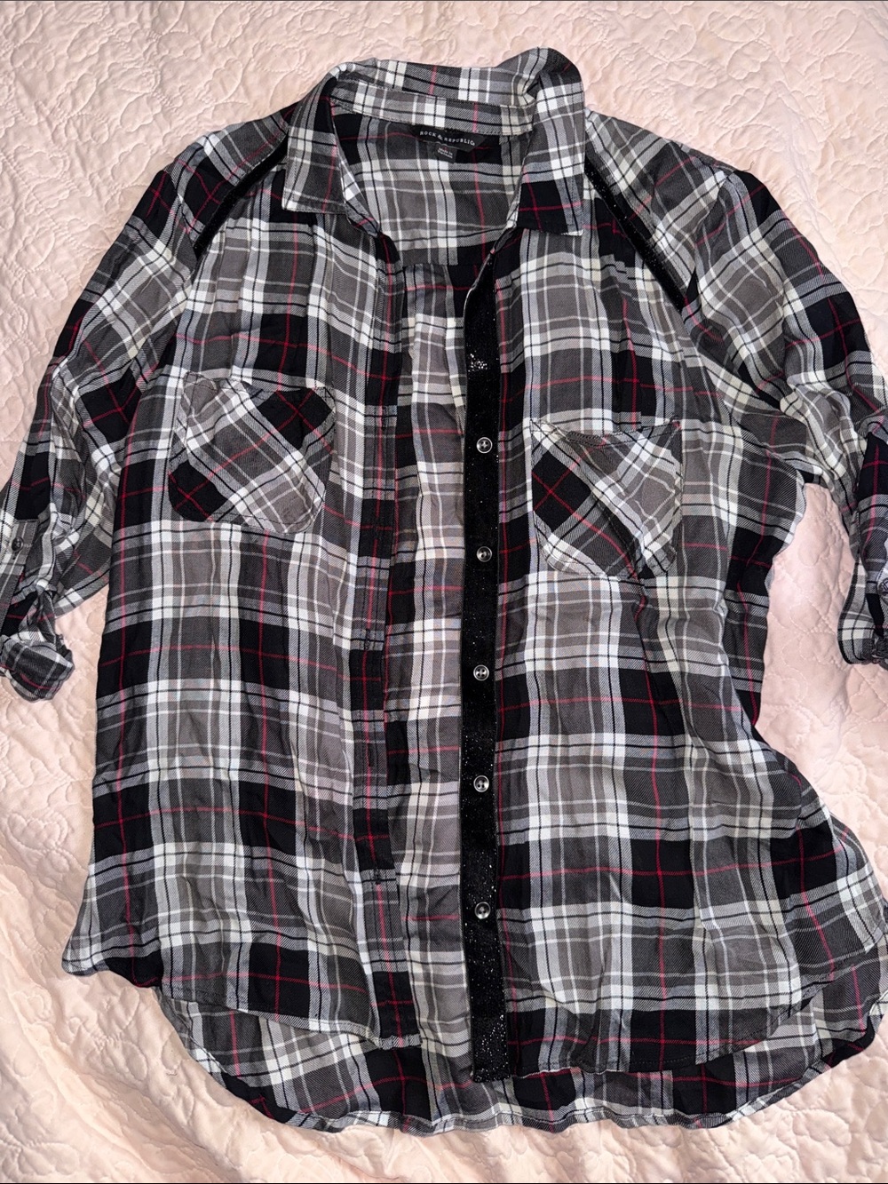 Rock & Republic Black, Gray & Red Plaid Button-Up Shirt